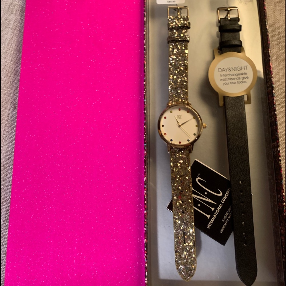 INC watch gold glitter with switch out black band